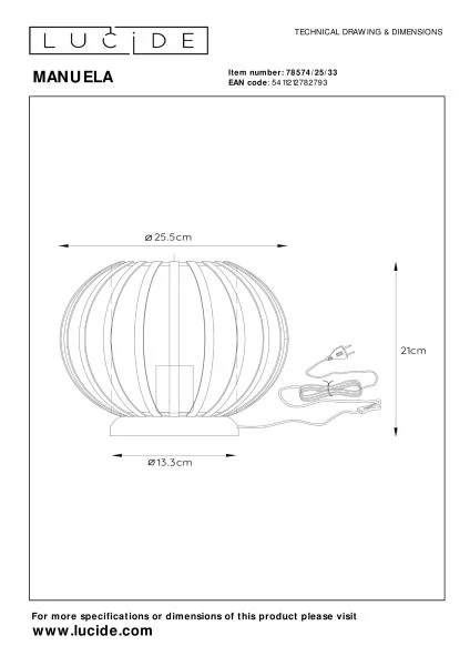 Lucide MANUELA - Tafellamp - Ø 25,5 cm - 1xE27 - Groen - technisch